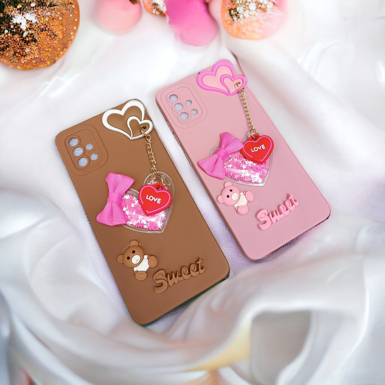 قاب گوشی فانتزی (Sweet) قلبی آویز دار برجسته مدل محافظ لنزدار مناسب برای Samsung Galaxy A51