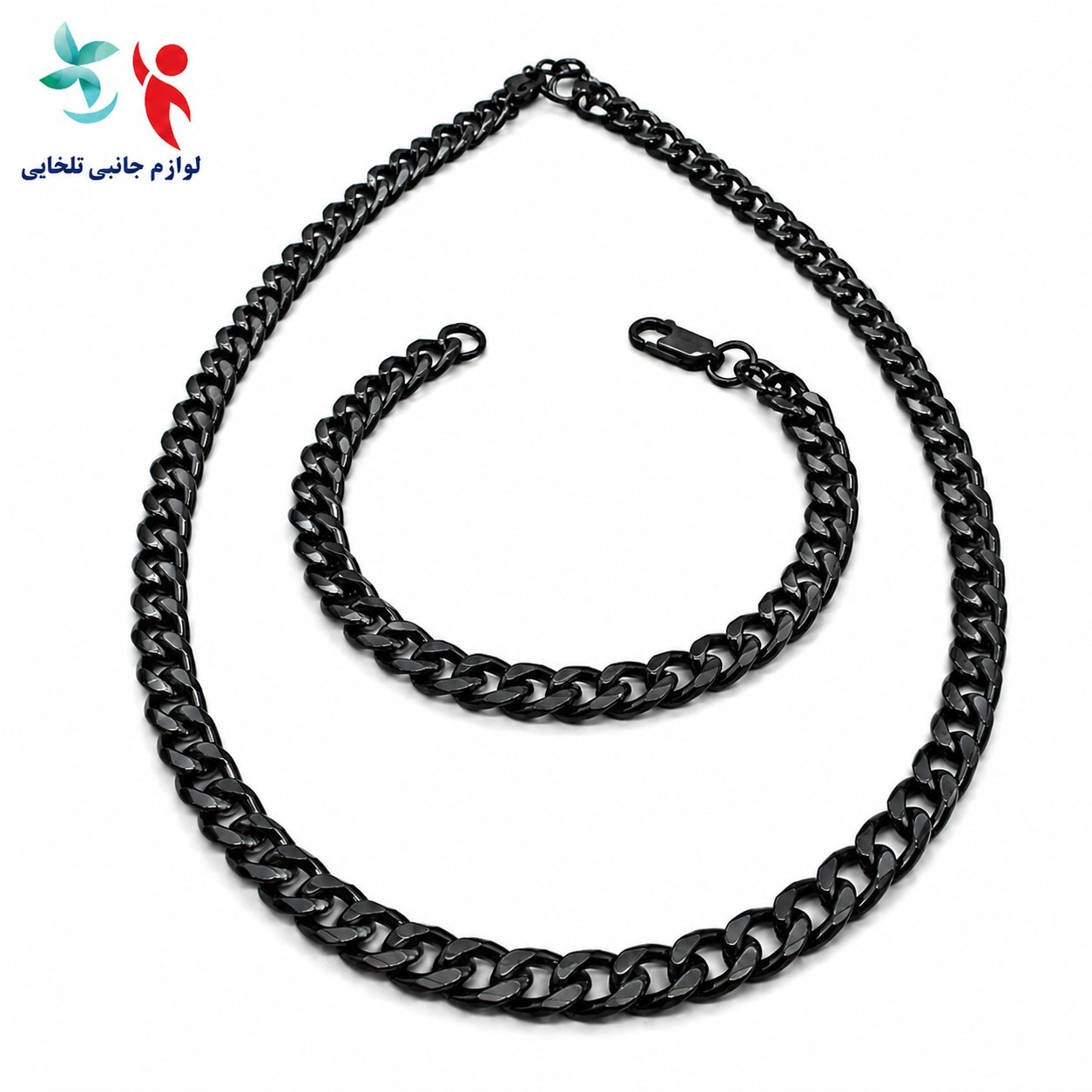 ست دستبند و گردنبند کارتیر مردانه،رنگ ثابت و ضد حساسیت،در سه رنگ مشکی،نقره ای،طلایی،متریال این کار استیل درجه یک میباشد