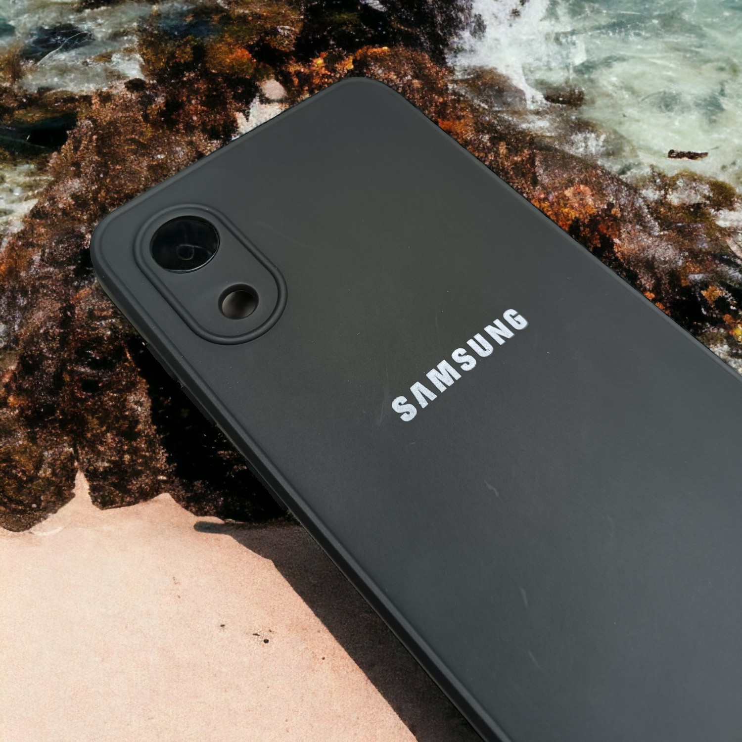کاور ژله ای مشکی لوگودار محافظ لنز دار مناسب برای گوشی Samsung Galaxy A03 Core