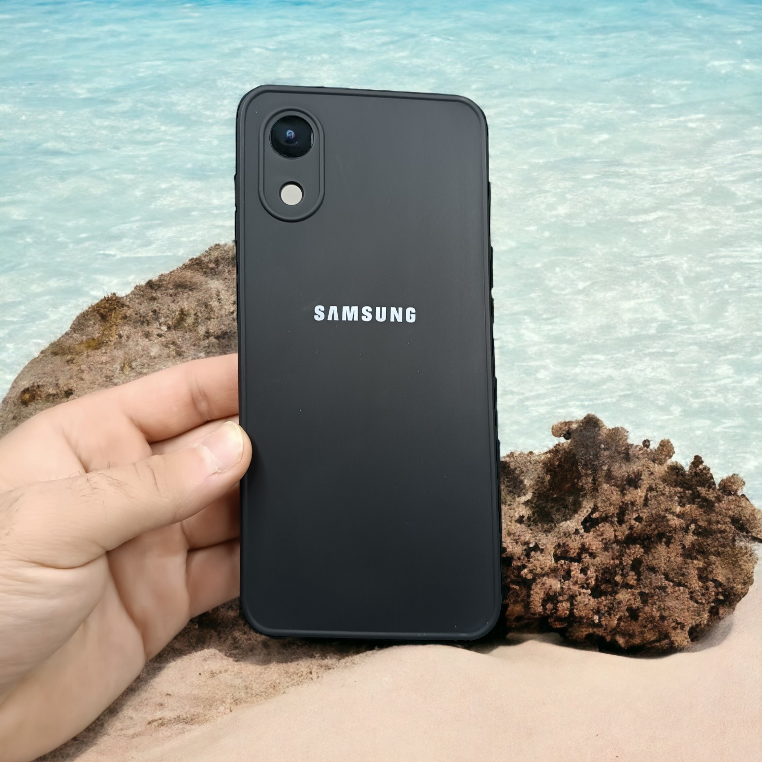کاور ژله ای مشکی لوگودار محافظ لنز دار مناسب برای گوشی Samsung Galaxy A03 Core
