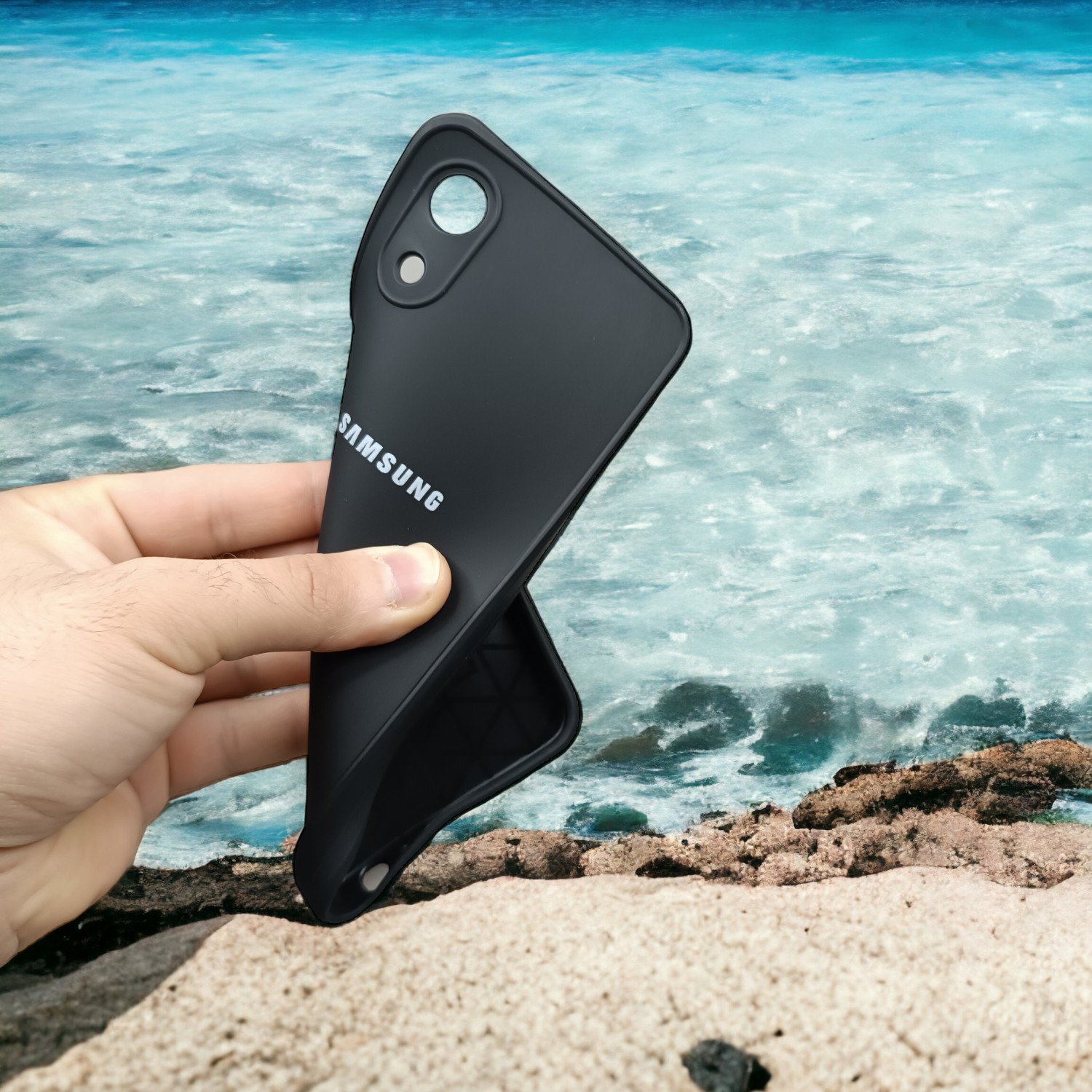 کاور ژله ای مشکی لوگودار محافظ لنز دار مناسب برای گوشی Samsung Galaxy A03 Core