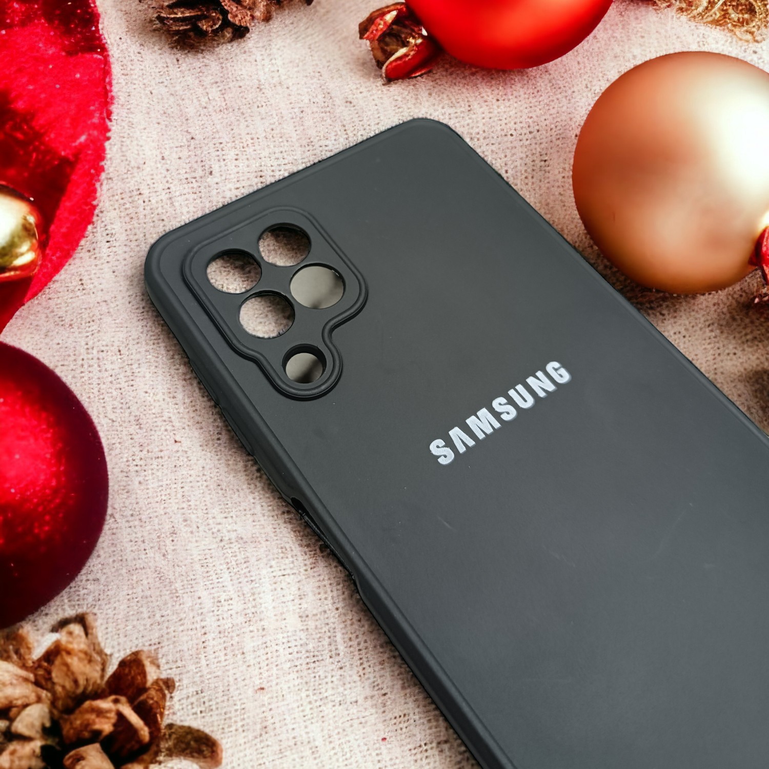کاور ژله ای مشکی لوگودار محافظ لنز دار مناسب برای گوشی Samsung Galaxy A22 4G