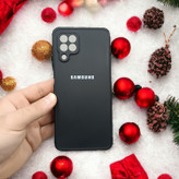 کاور ژله ای مشکی لوگودار محافظ لنز دار مناسب برای گوشی Samsung Galaxy A22 4G