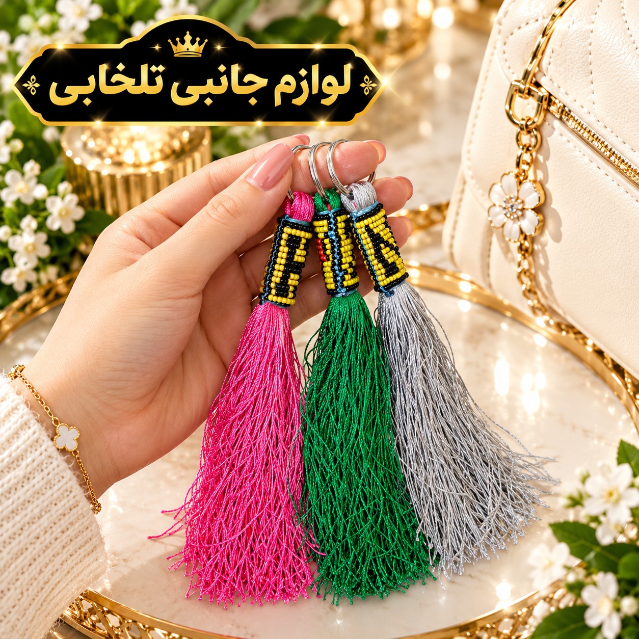 جاکلیدی زندان بافت حلقه دار نخ ابریشمی (سایز بزرگ) مناسب برای آویزان کردن روی کیف ایرپاد و انواع کوله،کلید و سوییچ و...