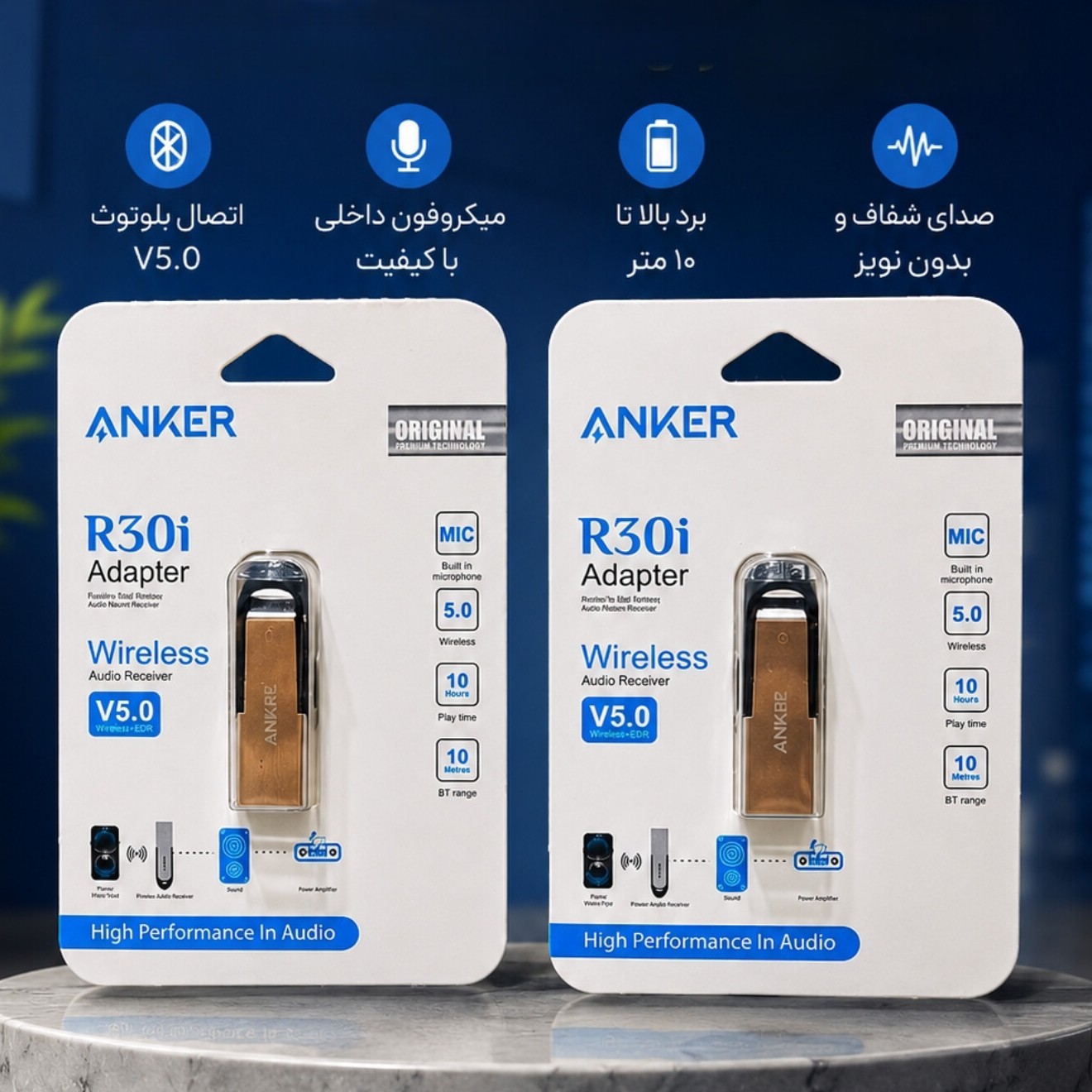 دانگل بلوتوث خودرو Anker R30i/گیرنده وایرلس خودرو طرح انکر مدل R30i دارای میکروفون داخلی،دارای شیار اتصال بند
