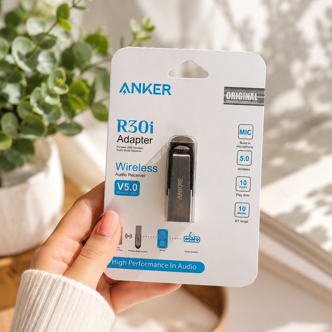 دانگل بلوتوث خودرو Anker R30i/گیرنده وایرلس خودرو طرح انکر مدل R30i دارای میکروفون داخلی،دارای شیار اتصال بند