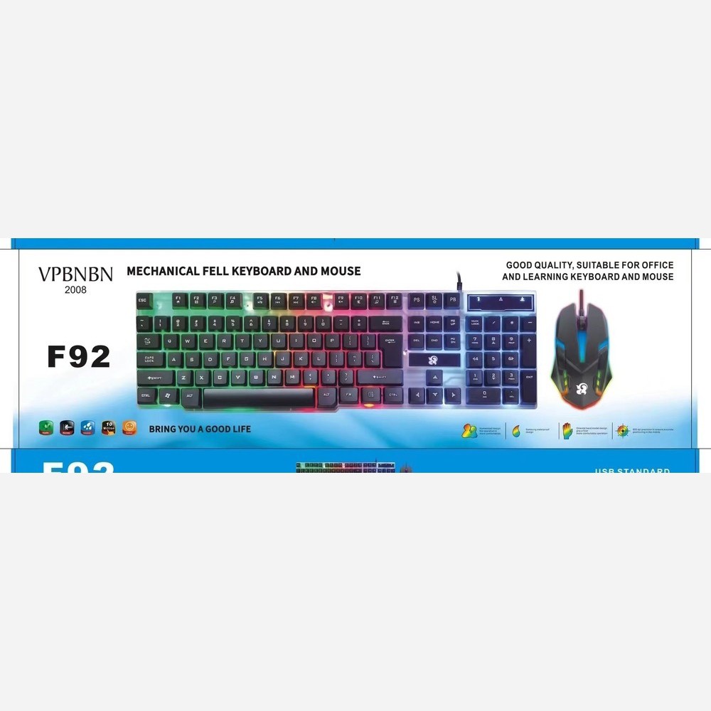 ست ماوس و کیبورد گیمینگ مدل F92 RGB دارای کلید های نرم و کم صدا،مناسب برای گیم،تایپ و استفاده روزمره (تخفیف ویژه)