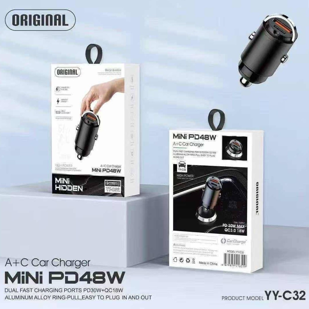 شارژر فندکی فست شارژ دو پورت YY-C32 QC3.0 18W/PD 30W MAX،شارژر فندکی مینی خودرو مدل YY-C32 با توان 30 وات (تخفیف ویژه)