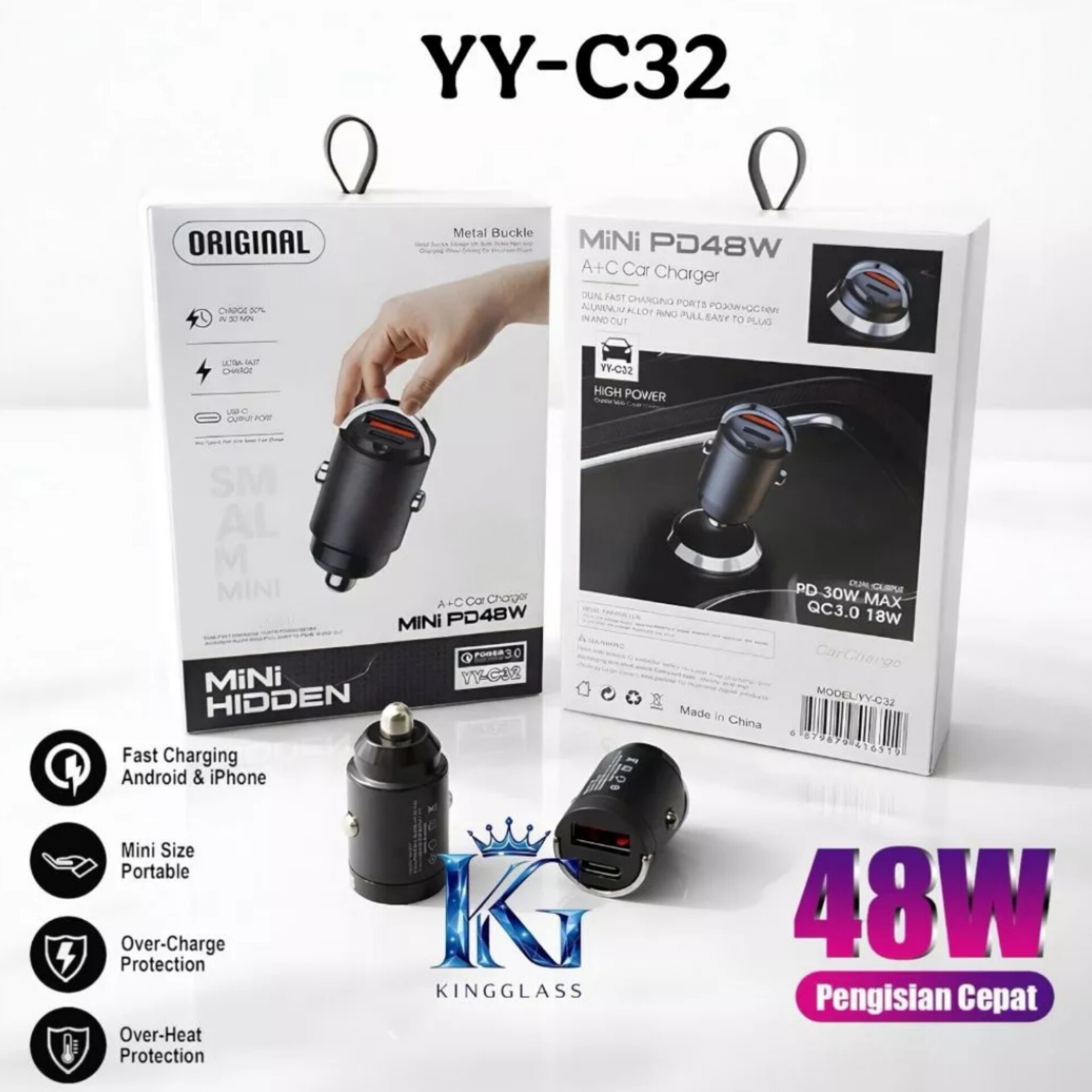 شارژر فندکی فست شارژ دو پورت YY-C32 QC3.0 18W/PD 30W MAX،شارژر فندکی مینی خودرو مدل YY-C32 با توان 30 وات (تخفیف ویژه)