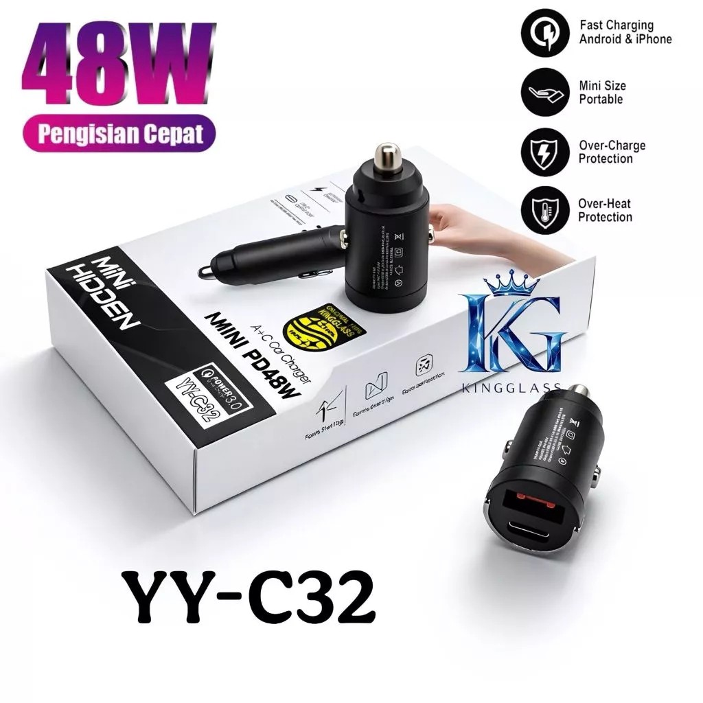 شارژر فندکی فست شارژ دو پورت YY-C32 QC3.0 18W/PD 30W MAX،شارژر فندکی مینی خودرو مدل YY-C32 با توان 30 وات (تخفیف ویژه)