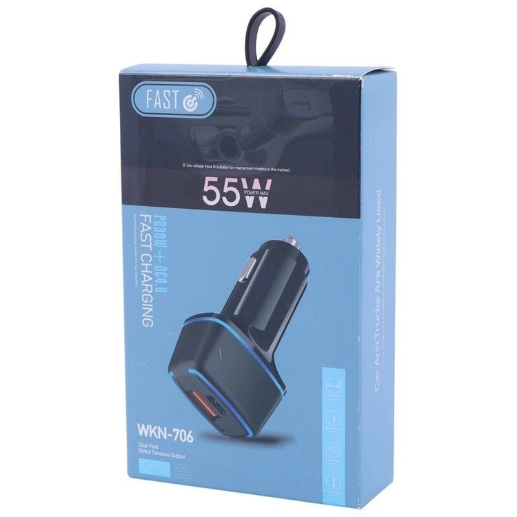 شارژر فندکی فست شارژ دو پورت WKN-706 3.3A QC4.0 PD 30W/شارژر فندکی خودرو مدل WKN-706 با توان 30 وات (دارای نشانگر LED)