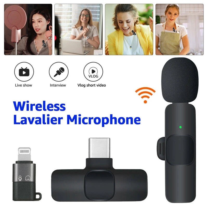 میکروفون یقه ای وایرلس (بی سیم) مدل K9 همراه با رابط تایپ سی به لایتنینگ،مناسب تولید محتوا،ضبط ویدئو،کلاس آنلاین و...