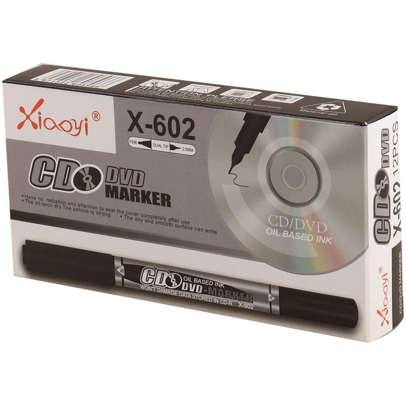 ماژیک سی دی دوسر مدل Xiaoyi X-602،یک طرف نازک و یک طرف دیگر ضخیم،مناسب برای مصرف دارو خانه ها و نوشتن روی انواع CD و DVD