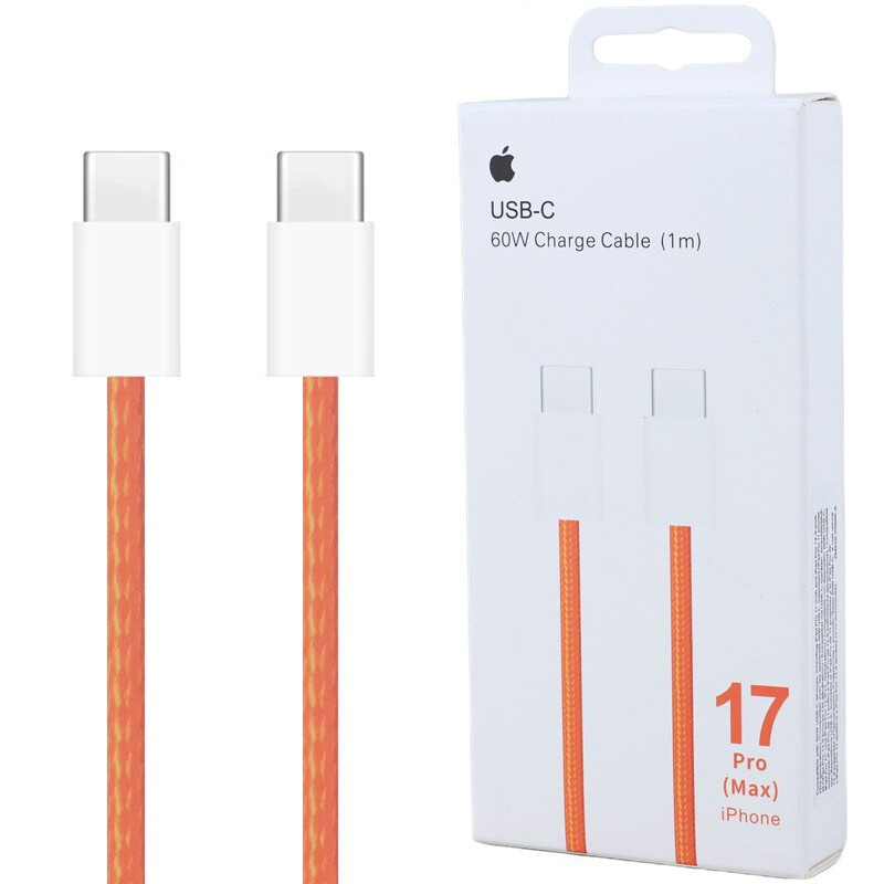 کابل شارژ دو سر تایپ سی فست شارژ 60 وات اپل iPhone 17 Pro Max ZM826-05666-A A2795 طول 1 متر + سوزن سیم کارت