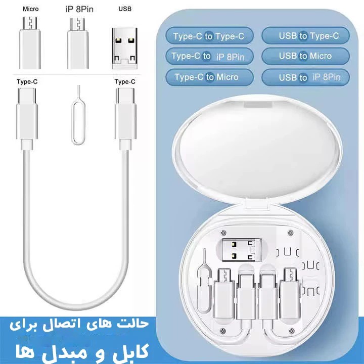 مجموعه کامل لوازم جانبی موبایل مدل DATA CABLE SET (60W)،کیت کابل شارژ مسافرتی 60 وات،ست کامل مسافرتی دیتا کابل
