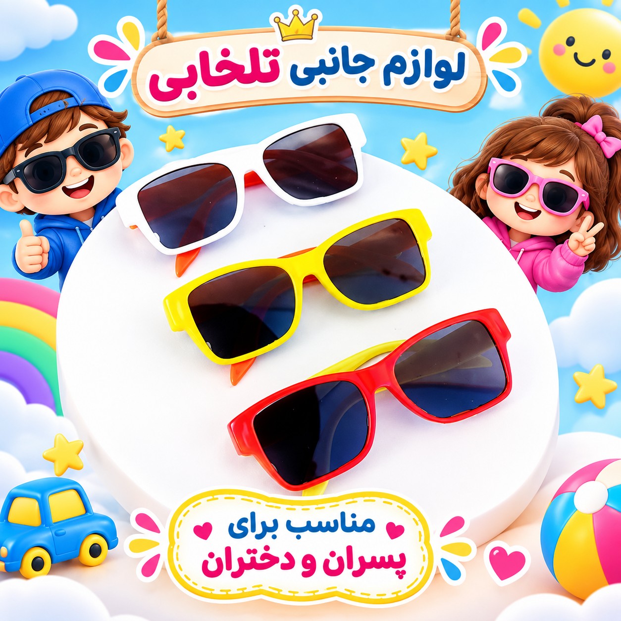 عینک آفتابی بچگانه (BENITA) مناسب برای سنین 3 تا 10 سال،دارای طراحی مخصوص صورت بچه ها،بسیار شکیل،کیفیت فوق العاده عالی