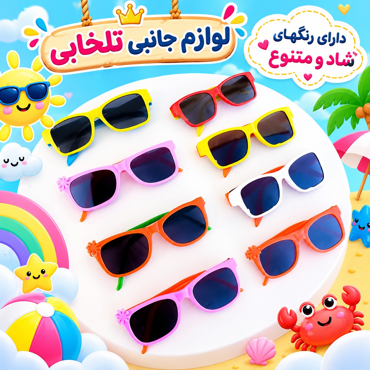 عینک آفتابی بچگانه (BENITA) مناسب برای سنین 3 تا 10 سال،دارای طراحی مخصوص صورت بچه ها،بسیار شکیل،کیفیت فوق العاده عالی