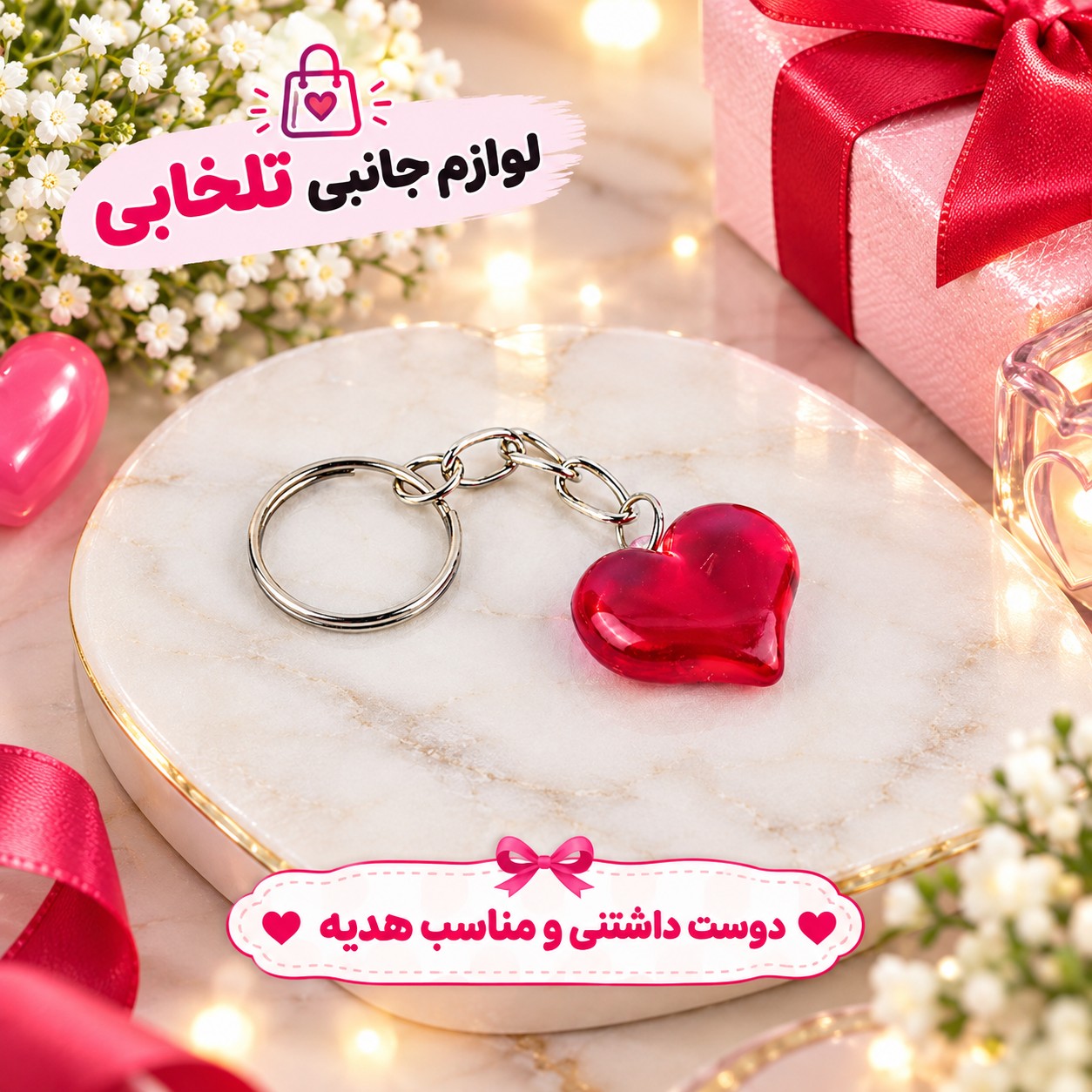 جاکلیدی قلب آبنباتی شفاف،مناسب برای آویزان کردن روی کیف ایرپاد،انواع کوله،کلید و سوئیچ،آینه جلو ماشین و...