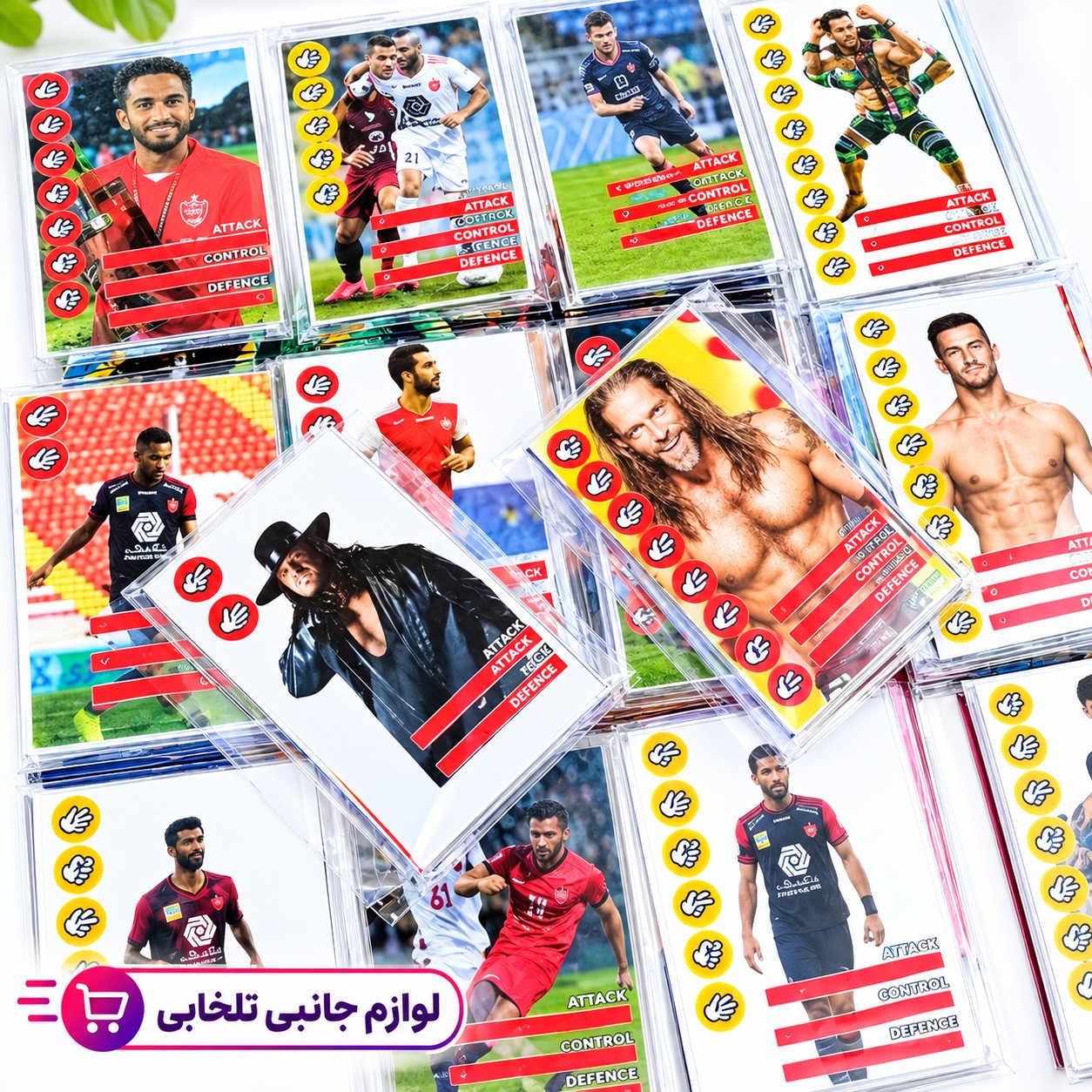 بازی فکری مدل کارت بازی (نوستالژی) در طرحهای متنوع کشتی کج،فوتبالی،شخصیت کارتونی،ماشینی،موتوری و... (شامل 1 پک 8 عددی)