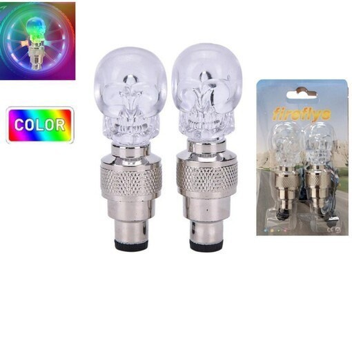 سر والف چراغ دار چند رنگ طرح اسکلتی قابل نصب بر روی دوچرخه،موتور سیکلت،خودرو و هر نوع وسیله ای که دارای والف بادی میباشد