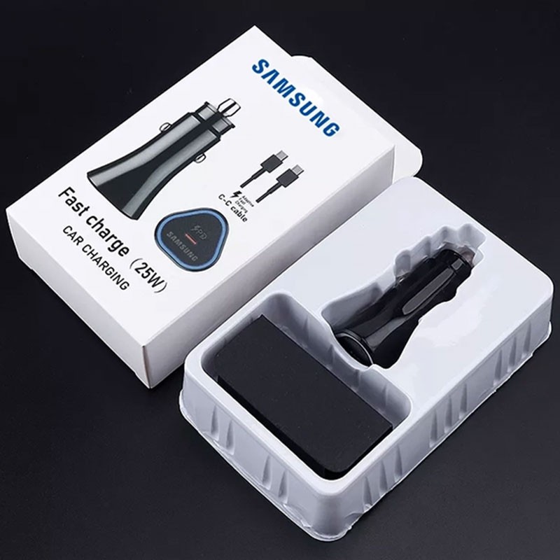 شارژر فندکی 25 وات سامسونگ مدل EP-TA800XWCGCN به همراه کابل تبدیل USB-C مجهز به شارژ سریع PD