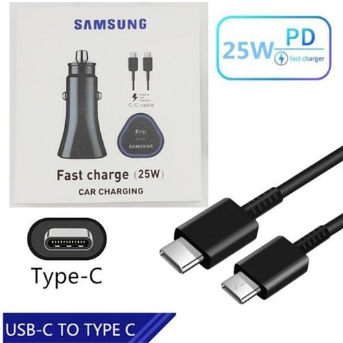 شارژر فندکی 25 وات سامسونگ مدل EP-TA800XWCGCN به همراه کابل تبدیل USB-C مجهز به شارژ سریع PD