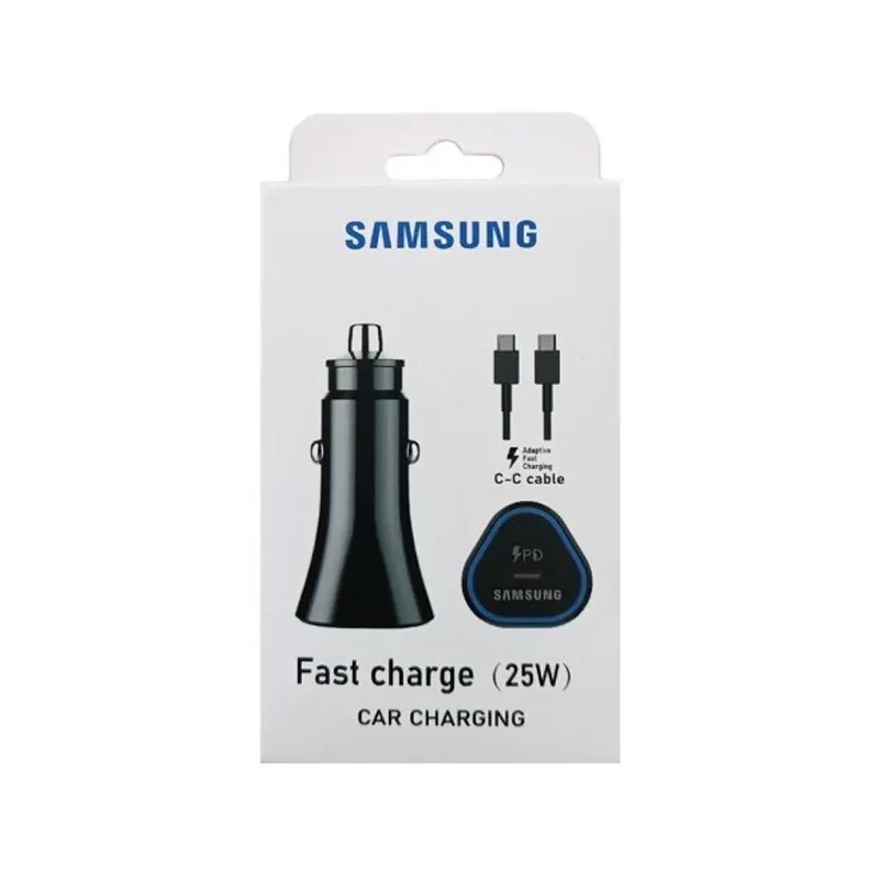 شارژر فندکی 25 وات سامسونگ مدل EP-TA800XWCGCN به همراه کابل تبدیل USB-C مجهز به شارژ سریع PD