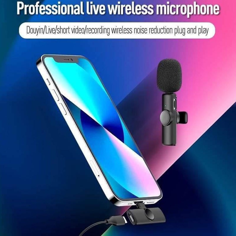 میکروفون یقه ای بی سیم مدل F1،میکروفون یقه ای وایرلس مدل F1 با رابط آیفونی،مناسب جهت مصاحبه،تولید محتوا و ضبط ویدئو و...
