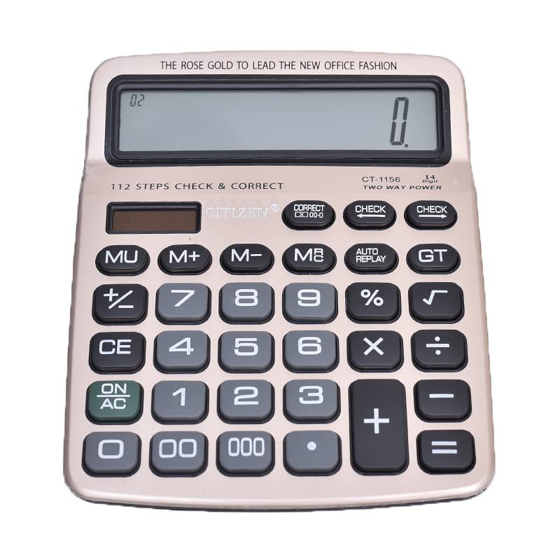 ماشین حساب رومیزی 14 رقم سیتیزن مدل CITIZEN CT-1156G دارای پنل شارژ خورشیدی جهت کارکرد ماشین حساب بدون استفاده از باتری