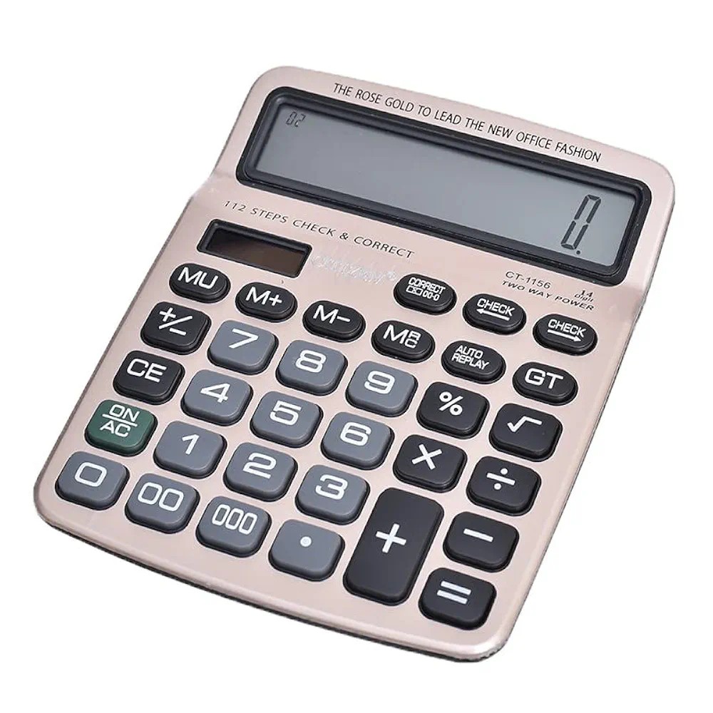 ماشین حساب رومیزی 14 رقم سیتیزن مدل CITIZEN CT-1156G دارای پنل شارژ خورشیدی جهت کارکرد ماشین حساب بدون استفاده از باتری