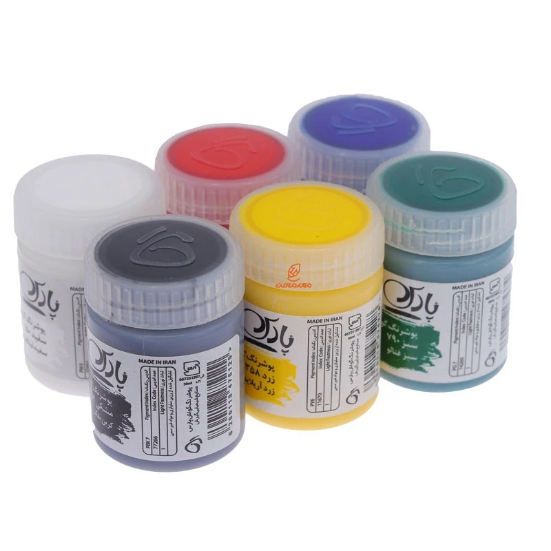 گواش 6 رنگ پارس PARS (دارای 6 رنگ اصلی سبز،سفید،مشکی،زرد،آبی،قرمز) قابل استفاده بر روی مقوا،کاغذ،چوب،سفال،بوم نقاشی و...