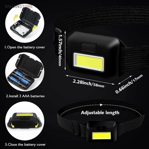 چراغ قوه هدلایت و پیشانی LED سه حالته مدل HEADLAMP 10W COB،مناسب برای کوهنوردی،کمپینگ،طبیعت گردی و فعالیت های شبانه
