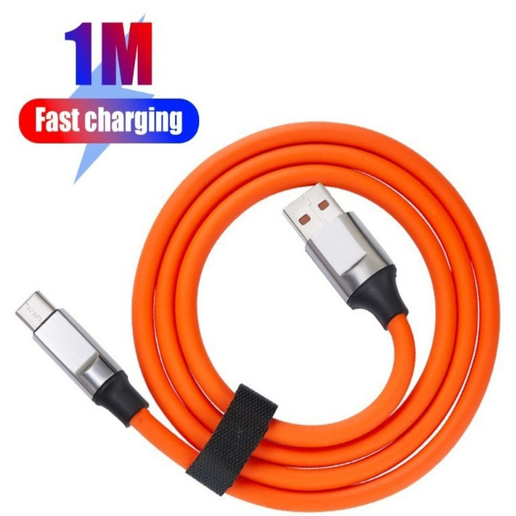 کابل شارژ فست شارژ Micro USB (120 وات 6 آمپر) سرسوکت نارنجی،امکان انتقال اطلاعات،دارای روکش سیلیکونی،جنس اورجینال و اصلی