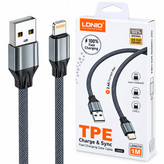 کابل لایتنینگ فست شارژ 2.4 آمپر الدینیو LS441 طول 1 متر/کابل فست شارژ لایتنینگ LDNIO مدل LS441 با طول 100 سانتی متر