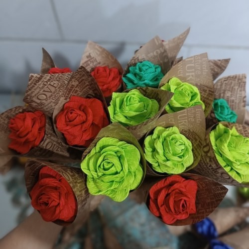 شاخه گل رز مصنوعی فانتزی دور کاغذ پیچ (دست ساز) مناسب برای کادو دادن،مناسب برای هدیه روز معلم بسته 1 عددی