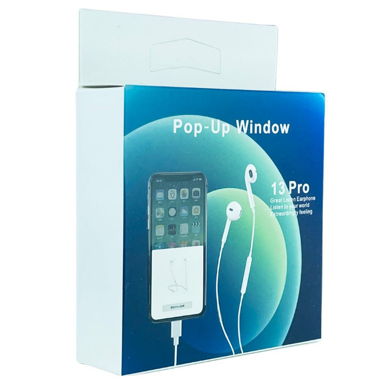 هندزفری سیمی Pop-Up Window مدل IPHONE 13 PRO،طراحی ارگونومیک،دارای میکروفون،کلید مدیریت میزان صدا،دارای بسته بندی شکیل