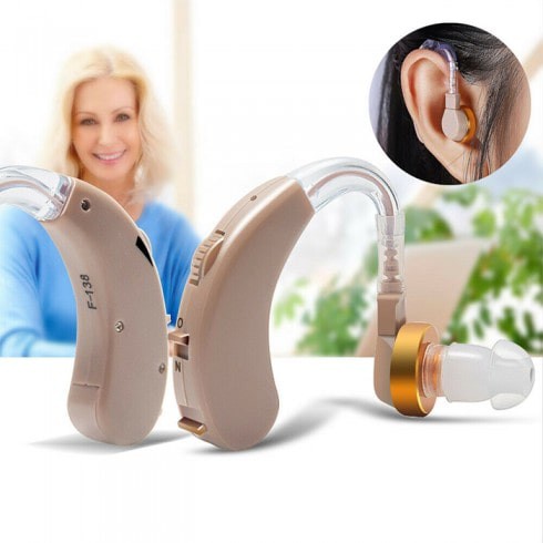 سمعک آنالوگ باتری خور (پشت گوش) برند پاورتون POWERTONE مدل F-138،رنگ کرم،بدون نیاز به قالب گیری،مناسب برای تمامی سنین