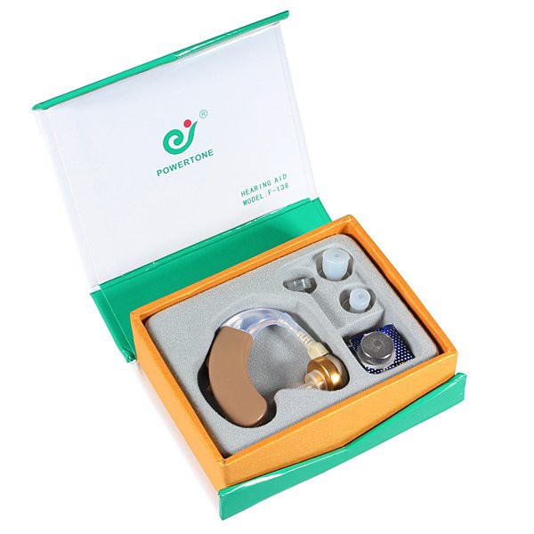 سمعک آنالوگ باتری خور (پشت گوش) برند پاورتون POWERTONE مدل F-138،رنگ کرم،بدون نیاز به قالب گیری،مناسب برای تمامی سنین