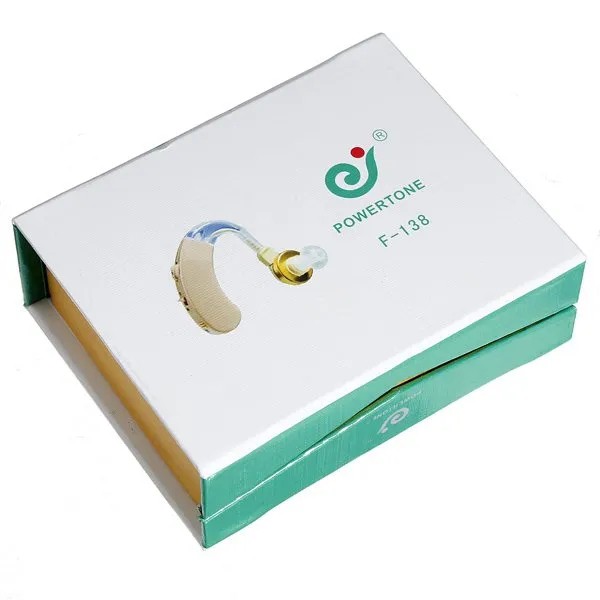 سمعک آنالوگ باتری خور (پشت گوش) برند پاورتون POWERTONE مدل F-138،رنگ کرم،بدون نیاز به قالب گیری،مناسب برای تمامی سنین