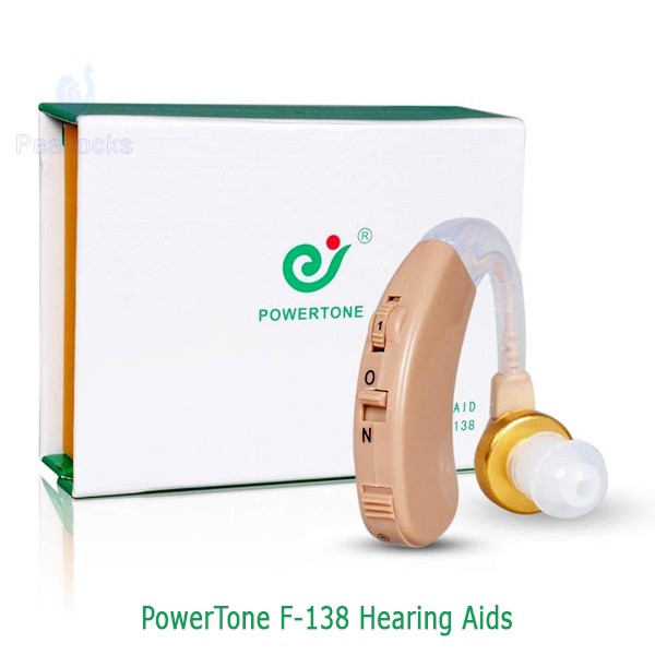 سمعک آنالوگ باتری خور (پشت گوش) برند پاورتون POWERTONE مدل F-138،رنگ کرم،بدون نیاز به قالب گیری،مناسب برای تمامی سنین