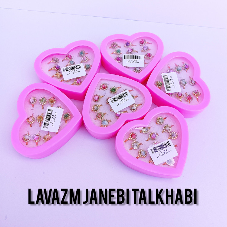 انگشتر فانتزی بچگانه طرح گل رز دورنگ پک 12 عددی