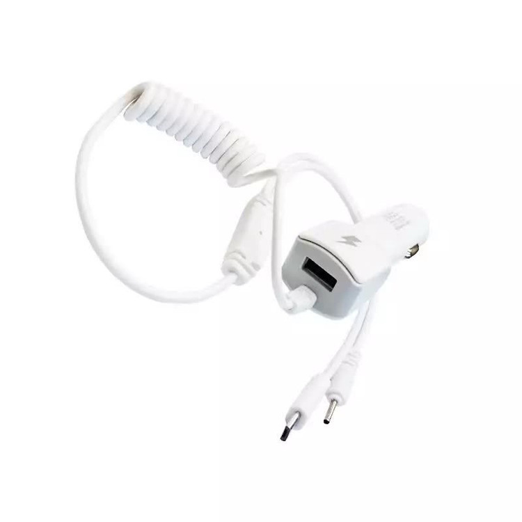 شارژر فندکی دوکاره دارای کابل فنری micro USB و کابل سوزنی،شارژر فندکی دو سر USB گجتی کاربردی،دارای سه درگاه خروجی شارژ