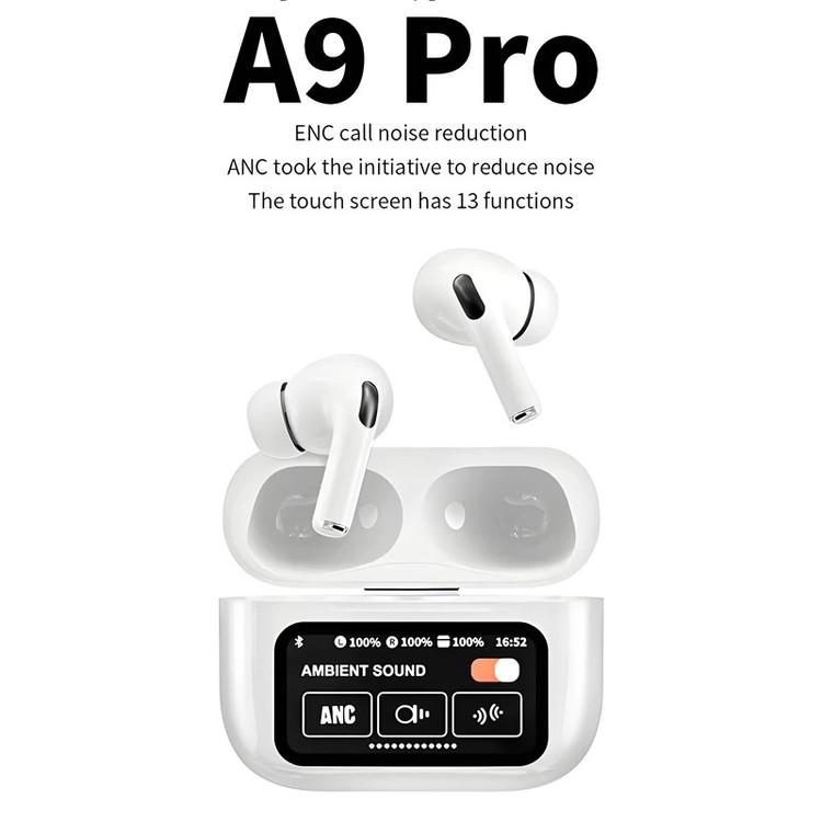 ایرپاد بلوتوثی صفحه دیجیتال نویزکنسلینگ سنسور مجاورت ANC-ENC ترنپرسی فعال مدل AirPods A9 Pro (تخفیف ویژه)