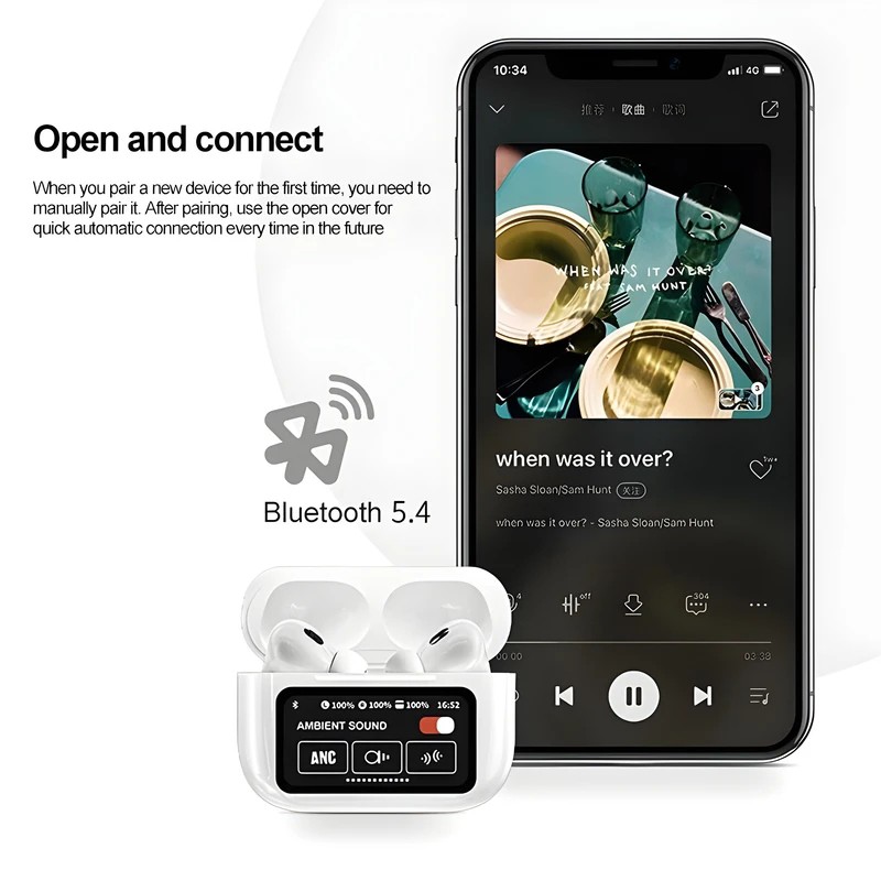 ایرپاد بلوتوثی صفحه دیجیتال نویزکنسلینگ سنسور مجاورت ANC-ENC ترنپرسی فعال مدل AirPods A9 Pro (تخفیف ویژه)