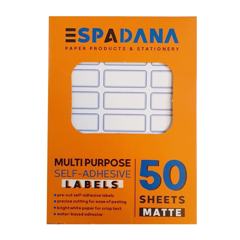 برچسب دورآبی (اتیکت) اسپادانا ESPADANA کد 104 بسته 50 عددی (ابعاد هر اتیکت 34x16 میلی متر)