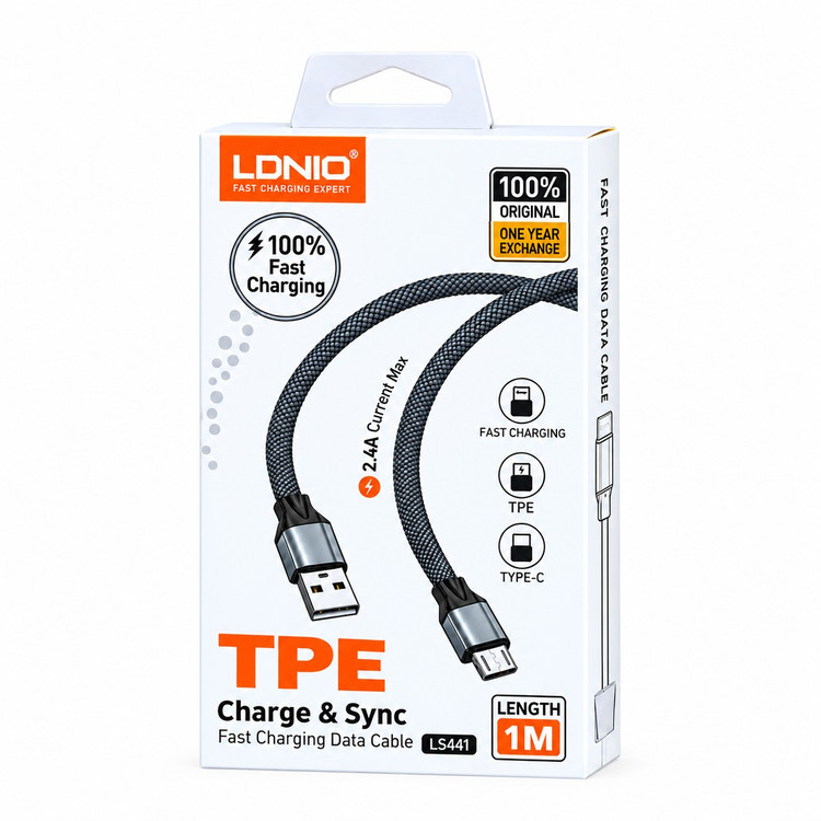 کابل میکرو یو اس بی فست شارژ 2.4 آمپر الدینیو LS441 به طول 1 متر/کابل فست شارژ MicroUSB الدینیو مدل LS441 (تخفیف ویژه)