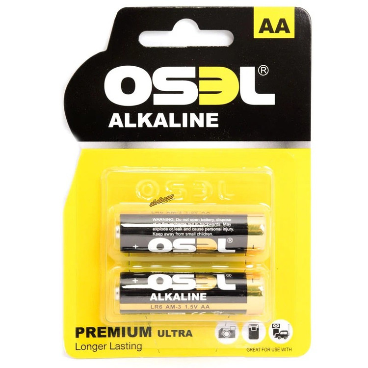 باتری قلمی آلکالاین اوسل (OSEL) مدل LR6 AM-3 مناسب برای اسباب بازی،ماوس و کیبورد بی سیم،ساعت،رادیو،چراغ قوه (پک دو عددی)