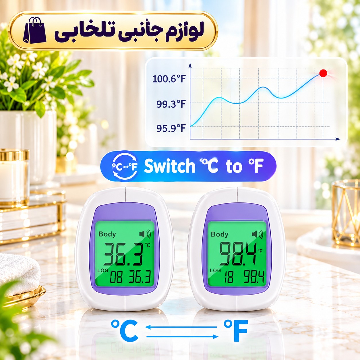تب سنج دیجیتالی لیزری (غیر تماسی) مدل AD801،دارای صفحه نمایش بزرگ و خوانا،مورد استفاده برای تمامی سنین (تب سنج تفنگی)