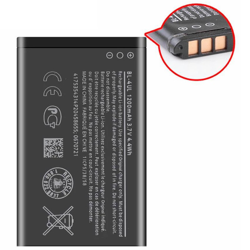 باتری اصلی گوشی نوکیا Nokia مدل BL-4UL ظرفیت 1200 میلی آمپر ساعت مناسب برای گوشی موبایل نوکیا 3310-6310-225-230