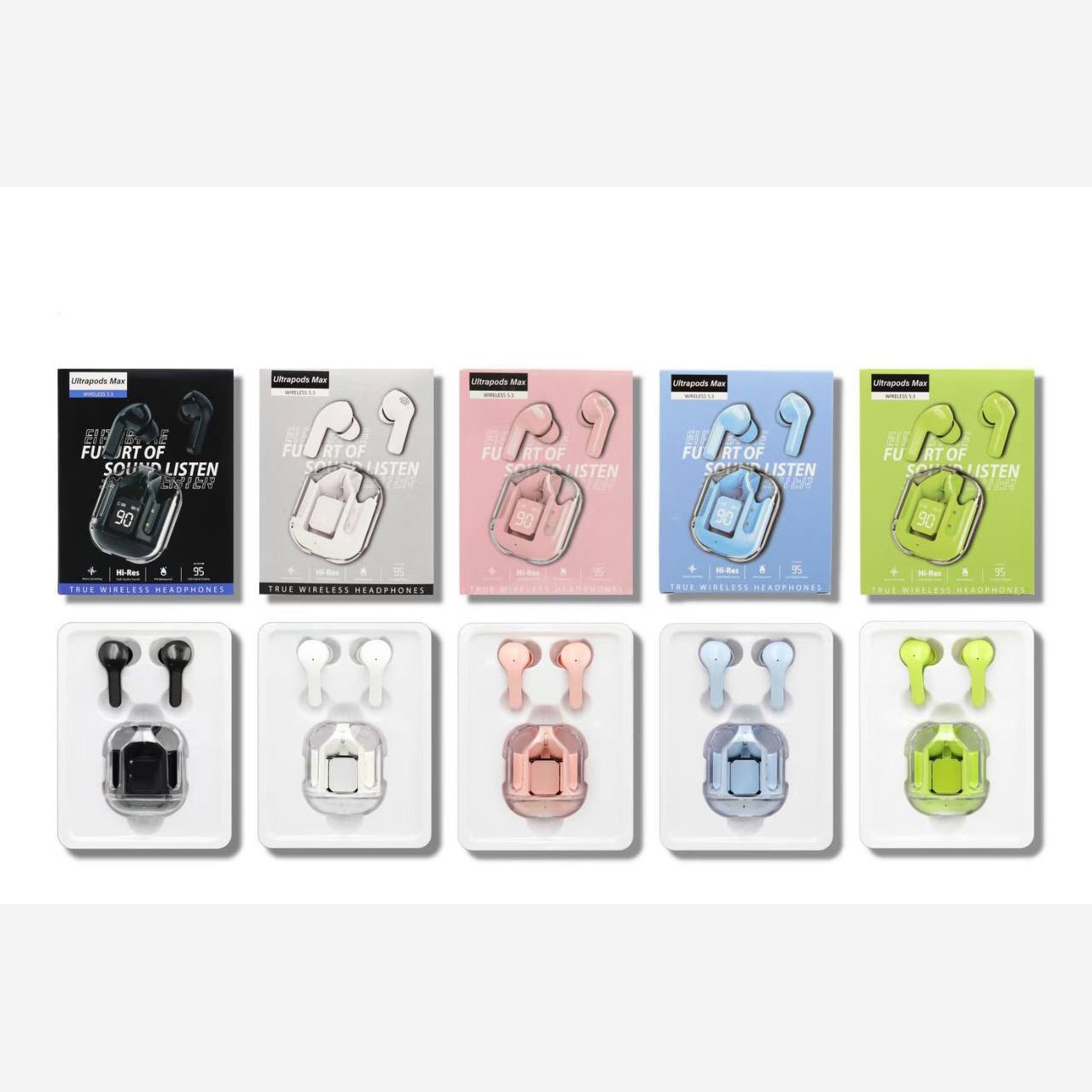 ایرپاد شیشه ای اورجینال ضدآب مدل Ultrapods Max،دارای صفحه دیجیتالی،ورژن بلوتوث 5.3 (ایرپاد قبل از ارسال دقیقا چک میشود)